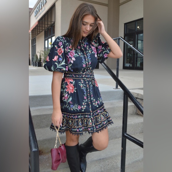 FARM RIO Belle Garden Black Mini Dress S - Picture 2 of 6